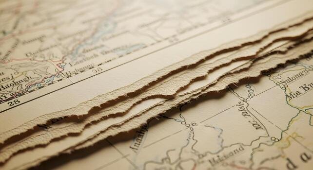 Torn paper map with a ripped edge